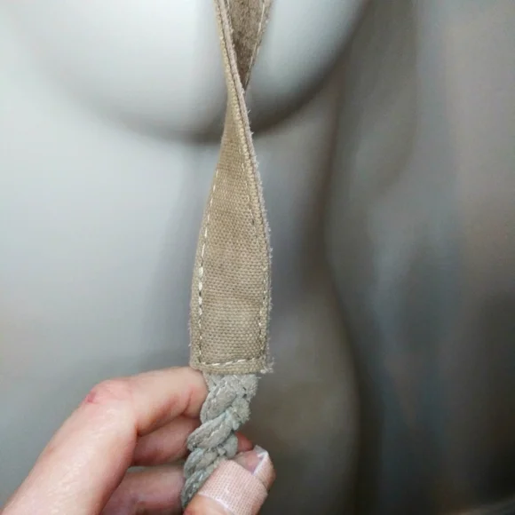 Earthbound Trading Co. Boho Tan Canvas & Studded Suede Fringed Crossbody Purse - Picture 4 of 13